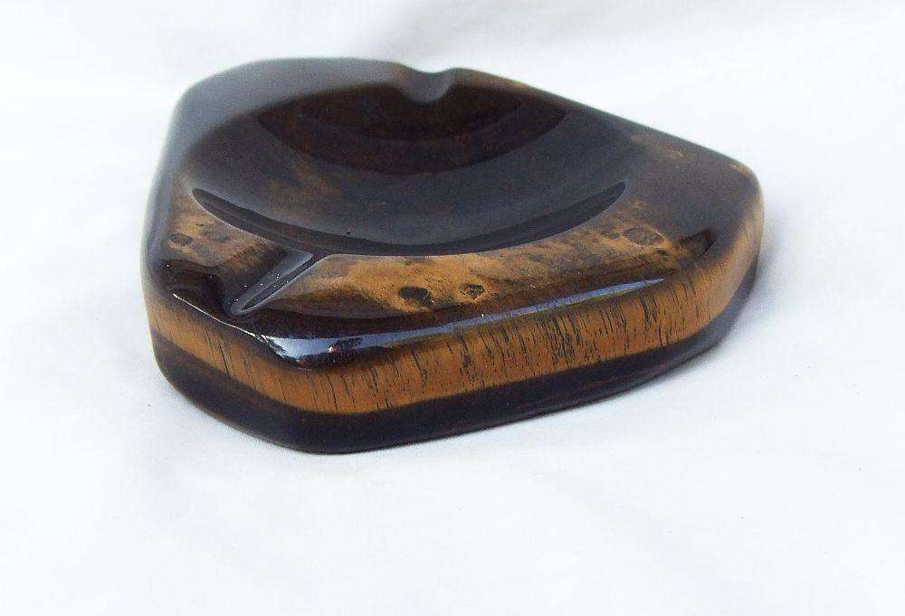 A vintage polished genuine Tigers Eye gemstone ashtray