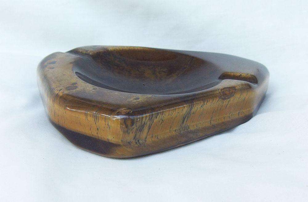 A vintage polished genuine Tigers Eye gemstone ashtray