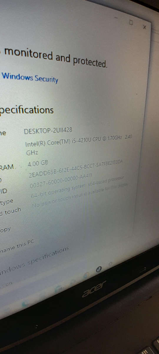 Acer laptop i5 working not tested