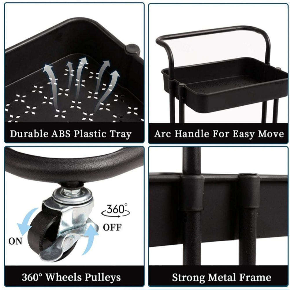 3 Tier Rolling Storage Trolley for Kitchen, Bathroom, Office, Workshop