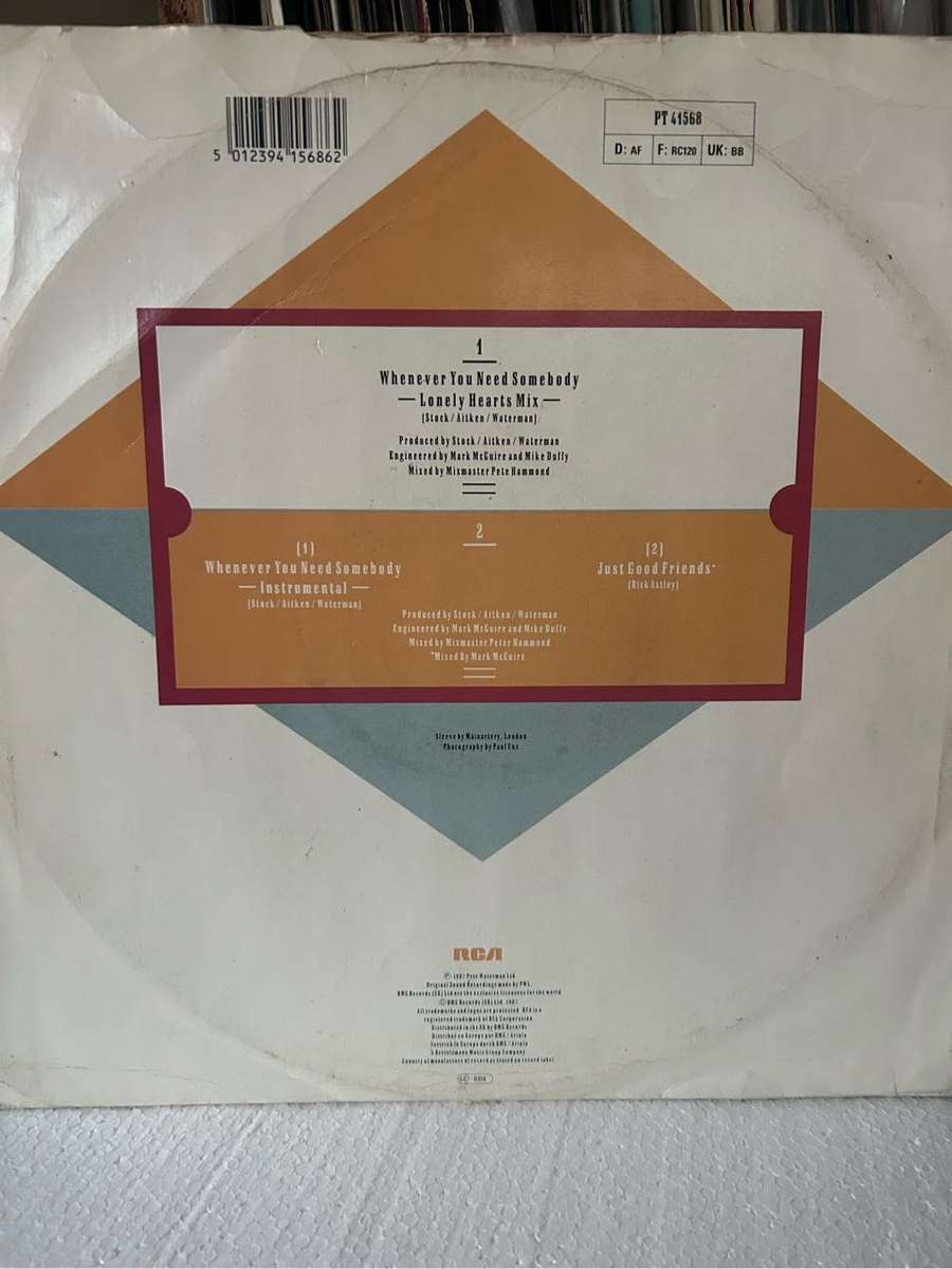 RICK ASTLEY - WHENEVER YOU NEED SOMEBODY 12 MAXI LP VINYL