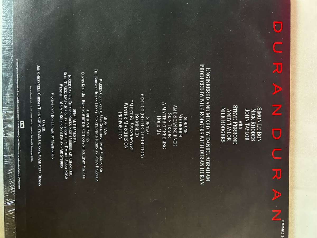 DURAN - NOTORIOUS LP VINYL