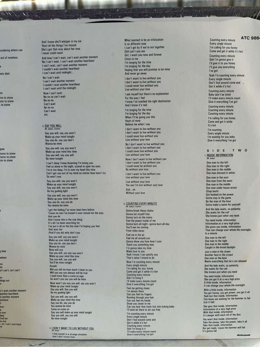 FOREIGNER - INSIDE INFORMATION LP VINYL