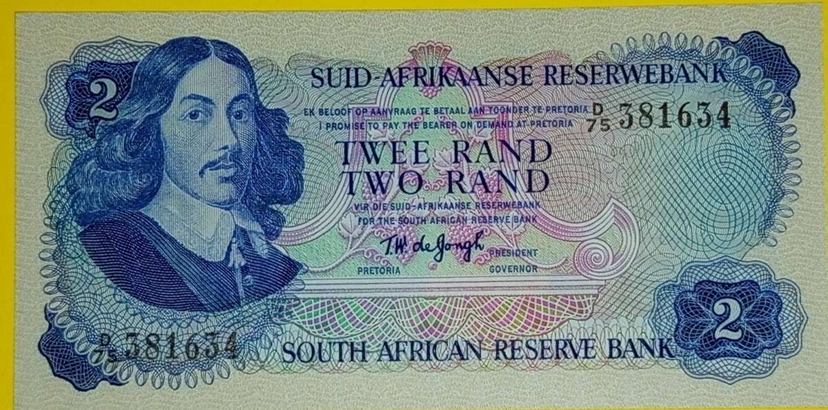UNC 1974 T.W. de Jonah TWO RAND*SPRINGBOK WATERMARK*