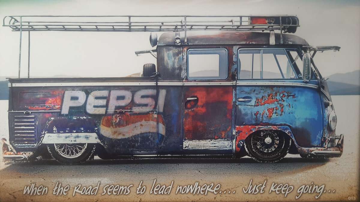 "PEPSI - THEMED" VINTAGE VW KOMBI, PRINT ON WOOD (LARGE)