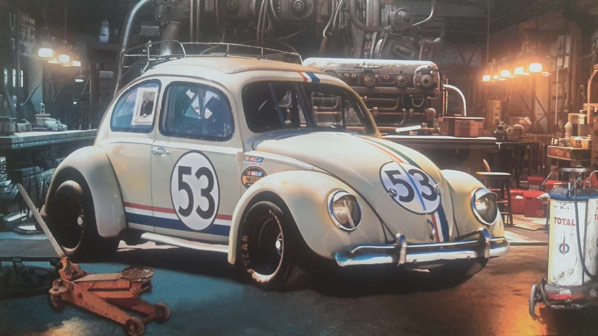 VINTAGE VOLKSWAGEN BEETLE "Herbie 53 Themed" - PRINT ON WOOD (LARGE)