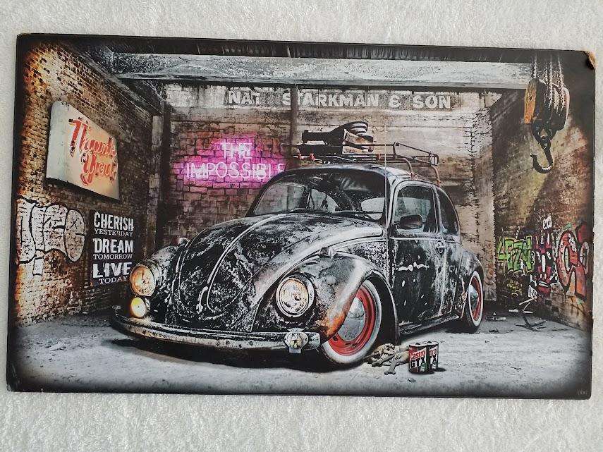 VINTAGE VOLKSWAGEN BEETLE - PRINT ON WOOD (LARGE)
