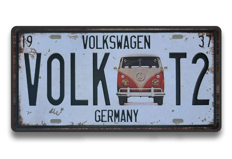 VINTAGE VW KOMBI - Themed "REPLICA" EMBOSSED METAL Hanging Sign 'NUMBER PLATE"