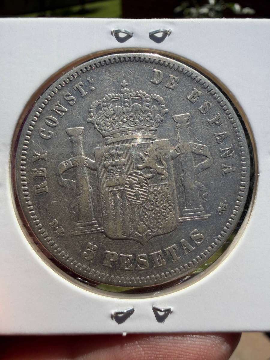 Spain  Alfonso XII  5 Pesetas  1877  Silver  VF (Very Fine)