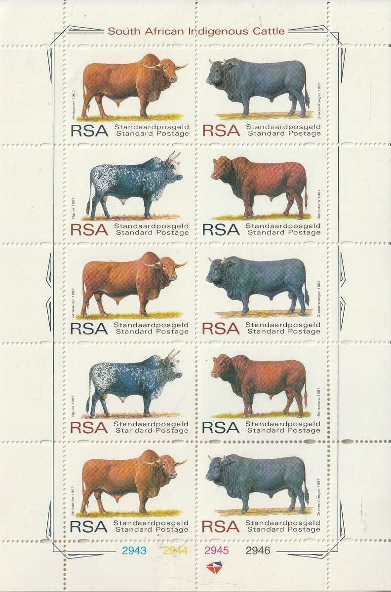 SOUTH AFRICA 1997 Cattle Breeds UMM SHEET SG 1056-9