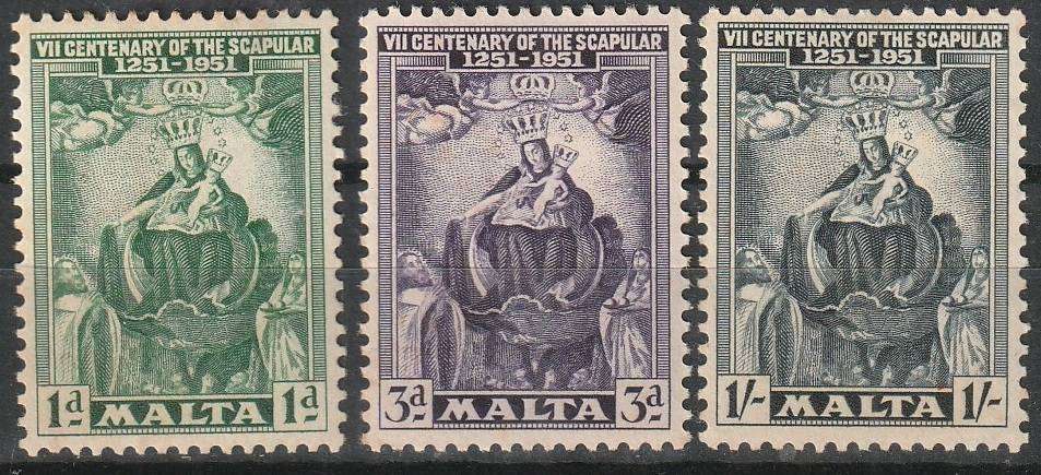 MALTA 1951 The 700th Anniversary of the Scapular UMM SG 258-60