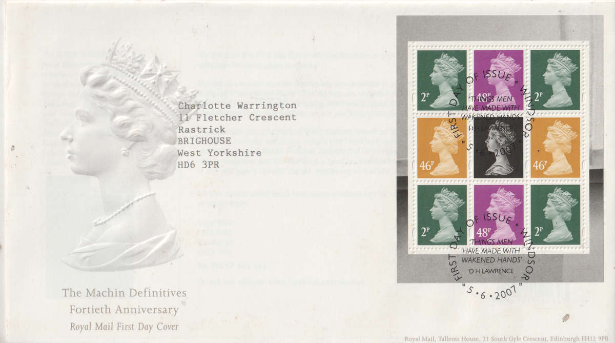 GB MACHIN DEFINITIVES 14TH ANNIVERSARY 2007 FDC