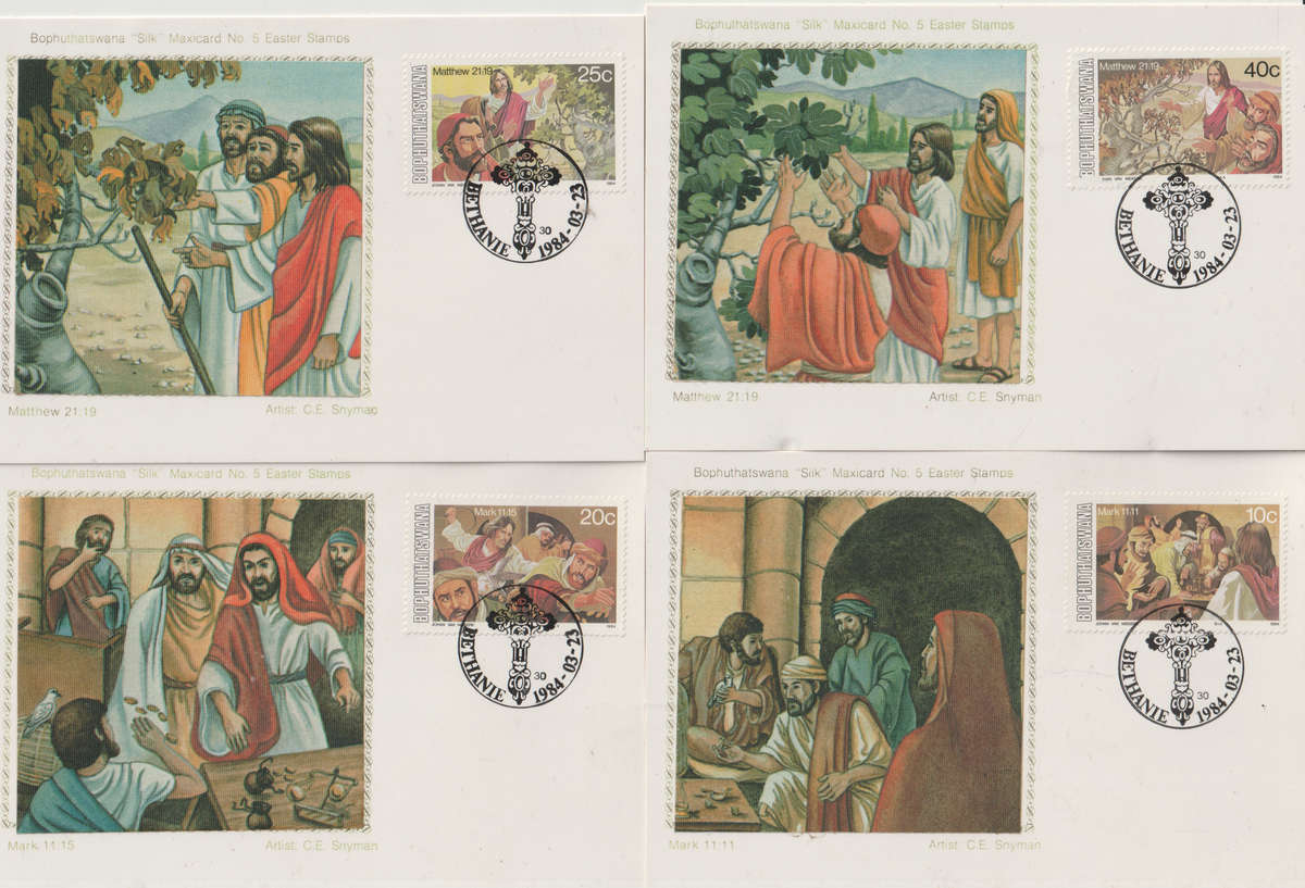 Bophuthatswana SILK 1984 Easter - Palm Sunday  MAXI CARD POST CARD SET