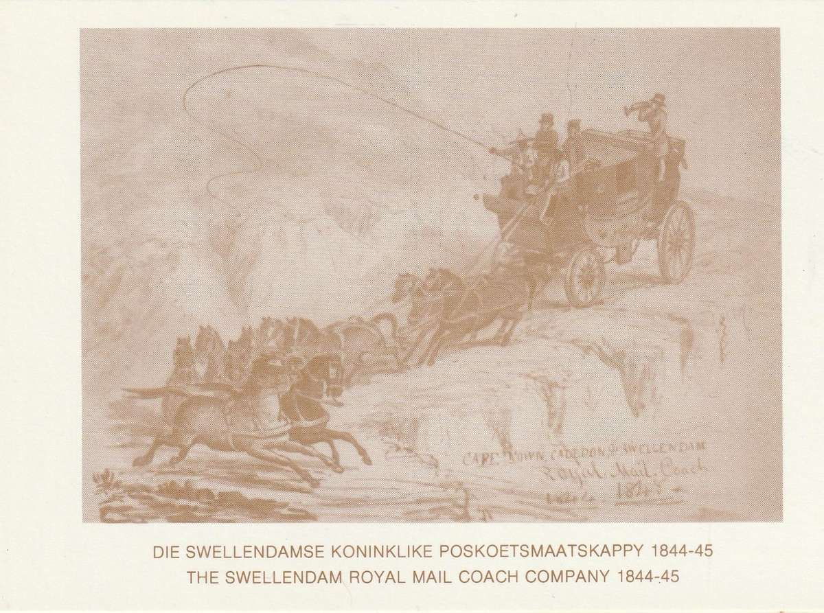 VINTAGE UN POSTED POST CARD THE SWELLENDAM ROYAL MAIL COACH COMPANY 1844-45