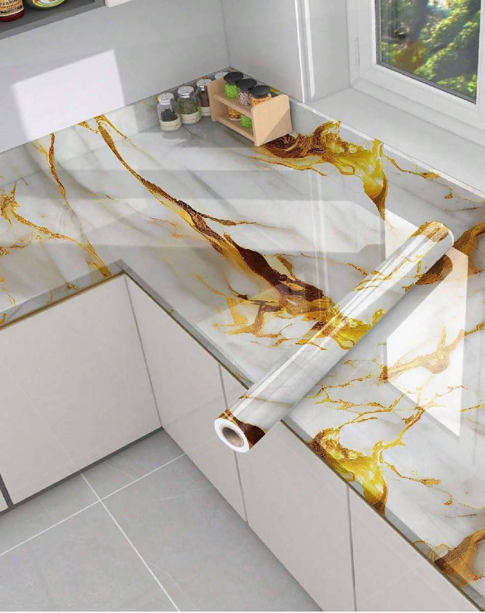 3m x 1.2m Marble Wallpaper(White & Gold)2.5mm thick