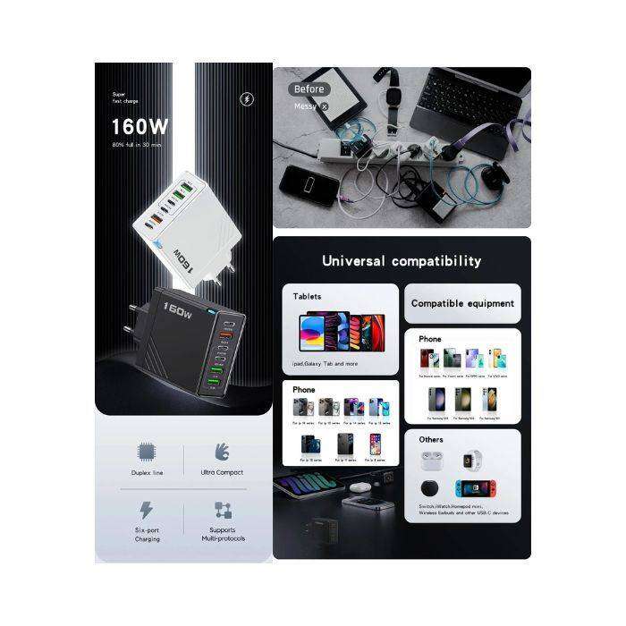 160W Fast Charge 3 USB + 3 PD Plug