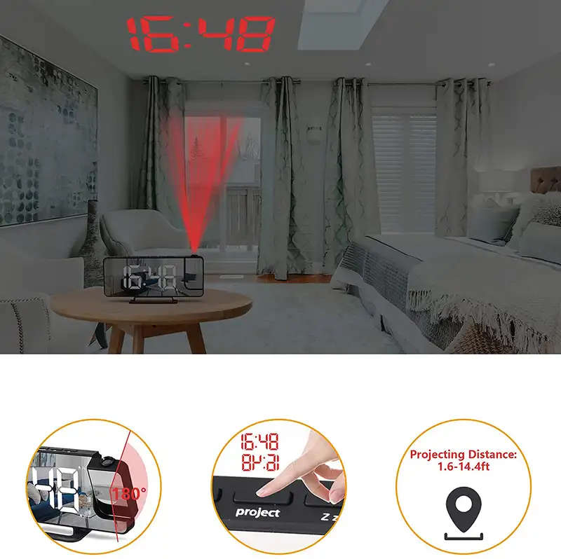 180* Mirror Projection Led Clock