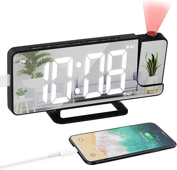 180* Mirror Projection Led Clock