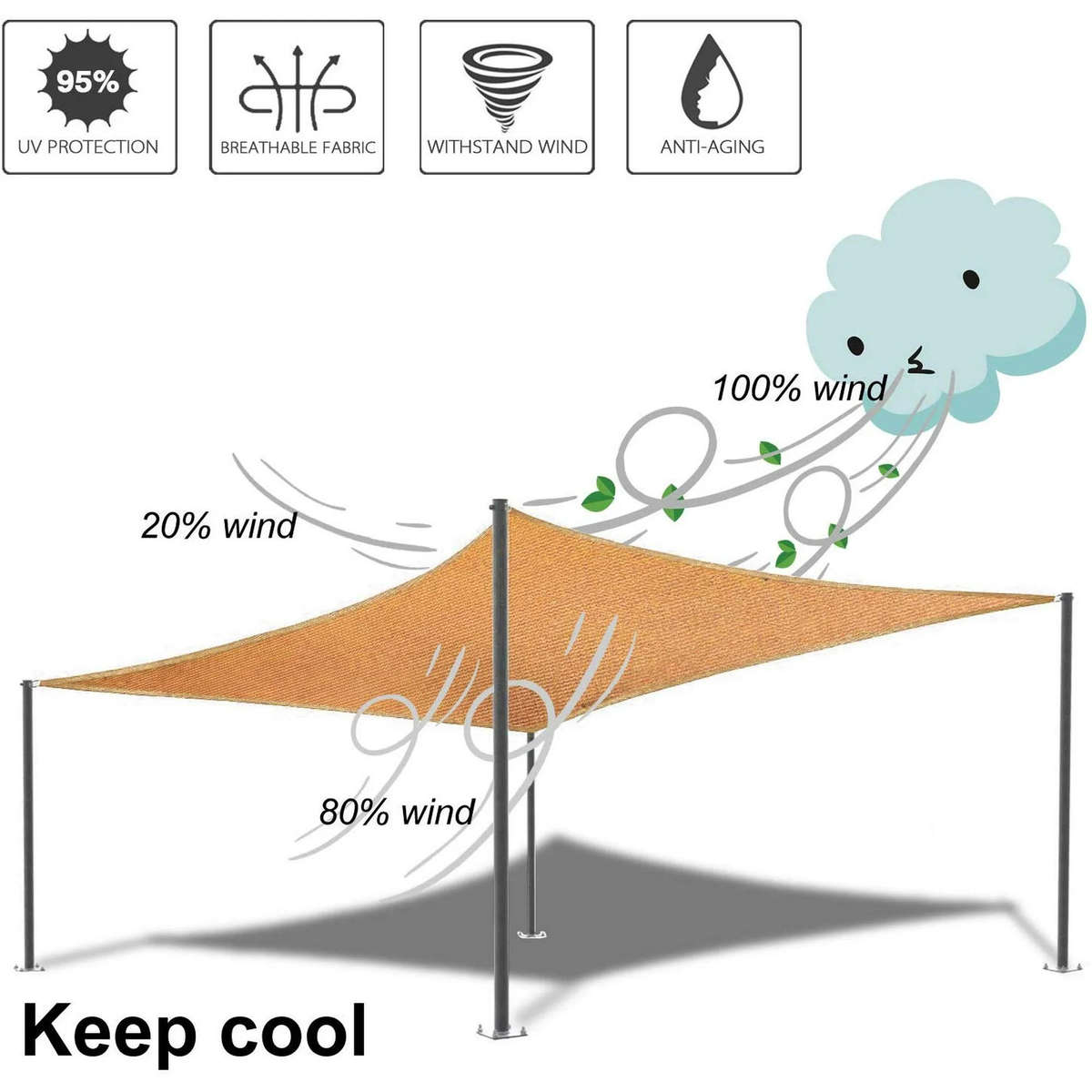 Sun Shade Sail 2m x 4m