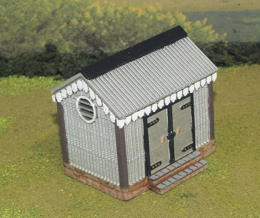 1:72 Scale - Storage Shed - Corrugated Iron - Stone Base