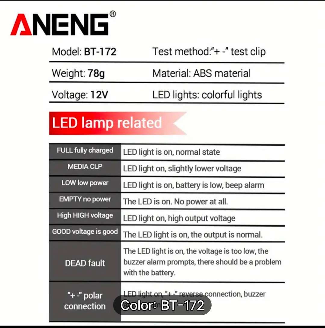 ANENG BT-172 12v Multifunctional battery tester