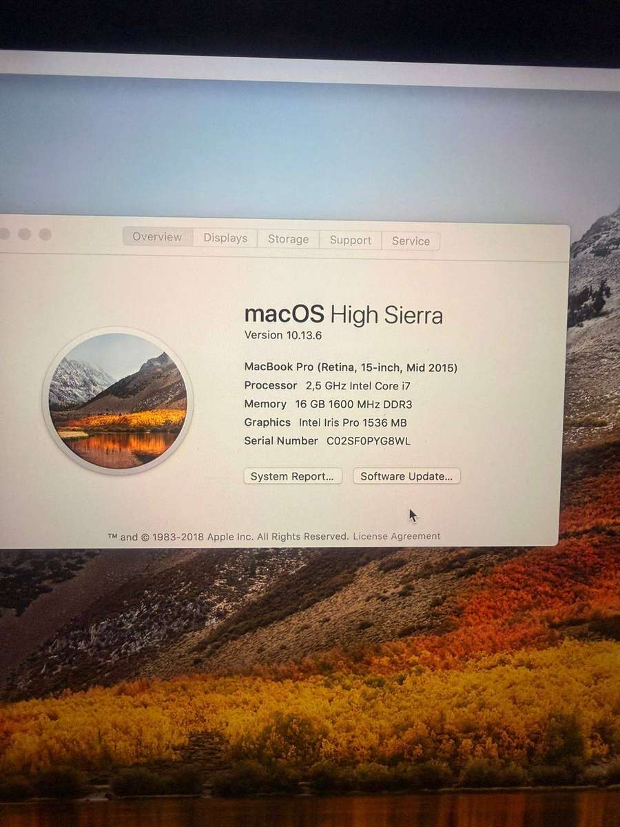 MacBook Pro A1398 2015 16 Inch Intel core i7 16gb Ram 500gb SSD 2.5GHz Cycle count 420