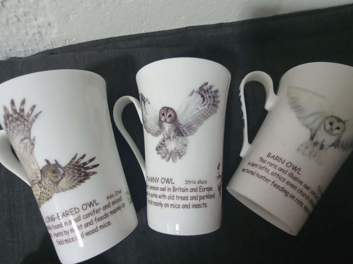 Ray Kirkham Protected Species..Latte mugs fine bone china x3 in excellent condition