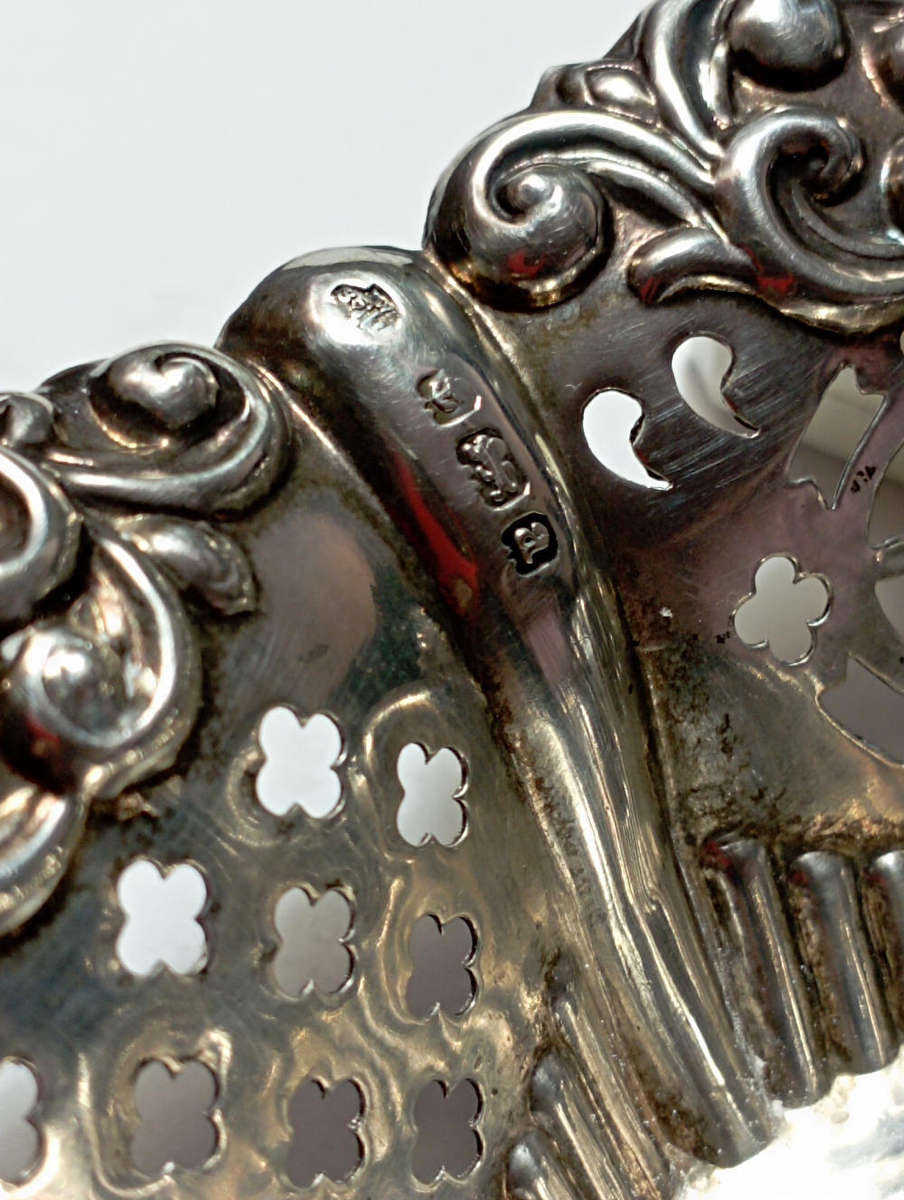 Birmingham hallmarked silver. Small.pierced Bon Bon dish weigh 37 grams .. selling as per scan