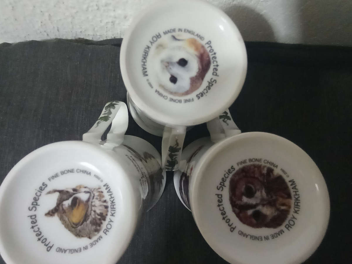 Ray Kirkham Protected Species..Latte mugs fine bone china x3 in excellent condition