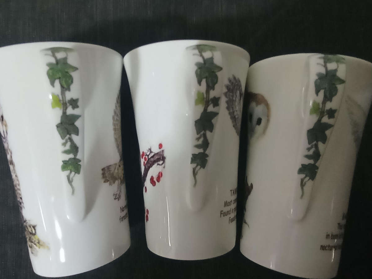 Ray Kirkham Protected Species..Latte mugs fine bone china x3 in excellent condition