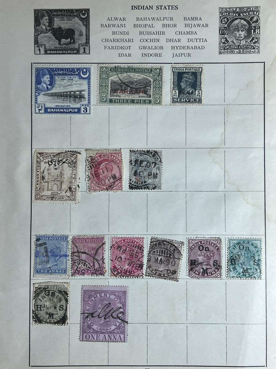 India stamp collection - BrithishRaj, princely states and independence Era