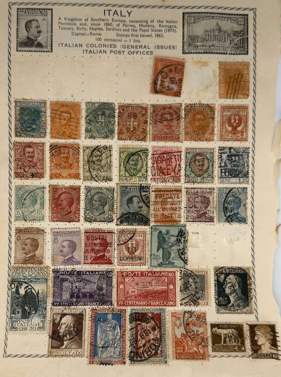 Italy Stamp Collection Page  70+ Early Commemoratives & Definitives (Used) 1900-1950 Era