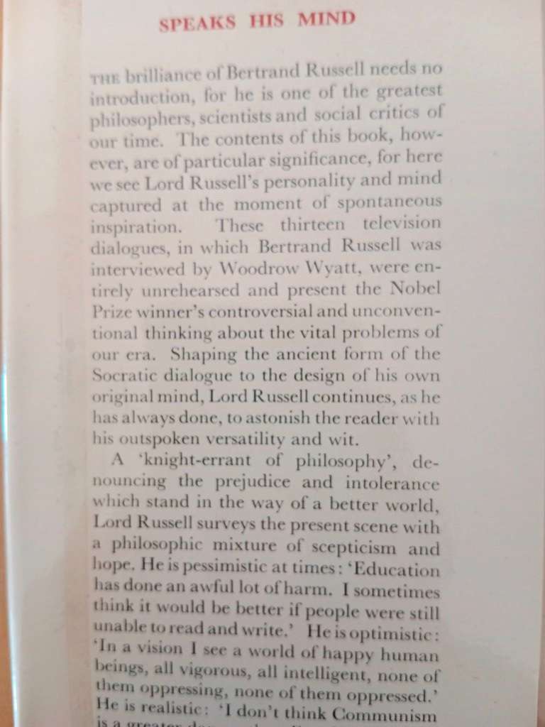 Bertrand Russell Speaks His Mind