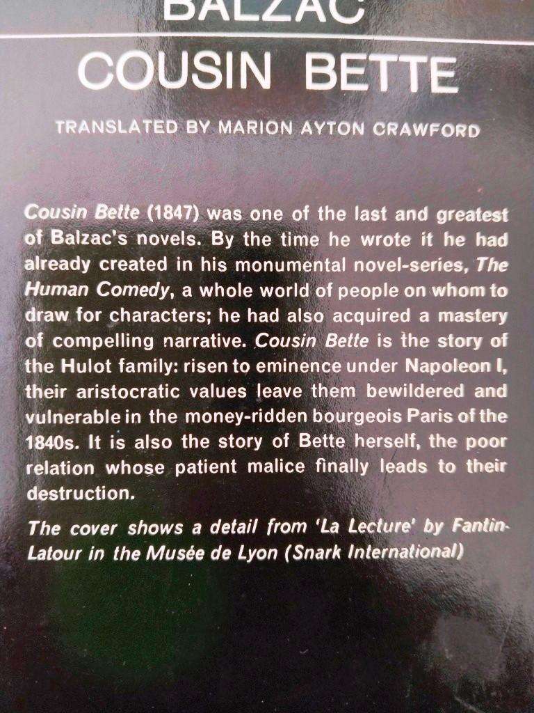 Cousin Bette, Honoré de Balzac