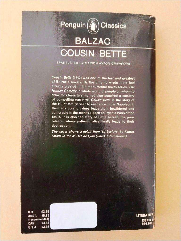 Cousin Bette, Honoré de Balzac