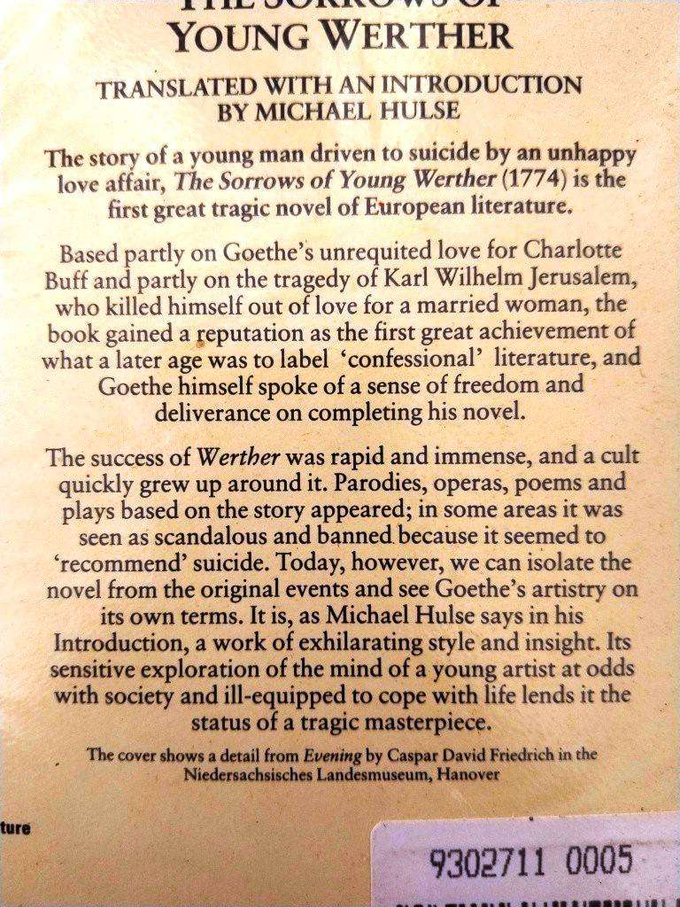 The Sorrows of Young Werther, Johann Wolfgang von Goethe