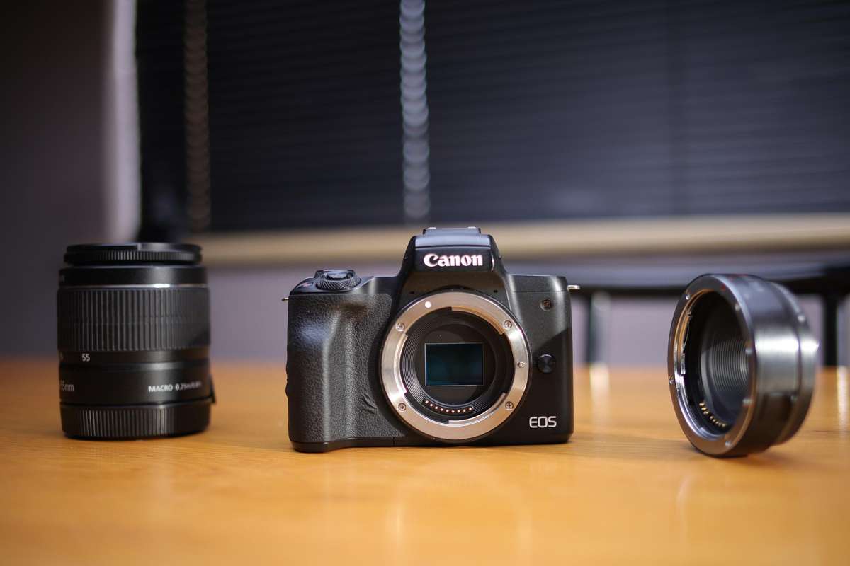 Canon EOS M50 MKII Mirrorless Camera with Viltrox Converter and 18-55mm lens