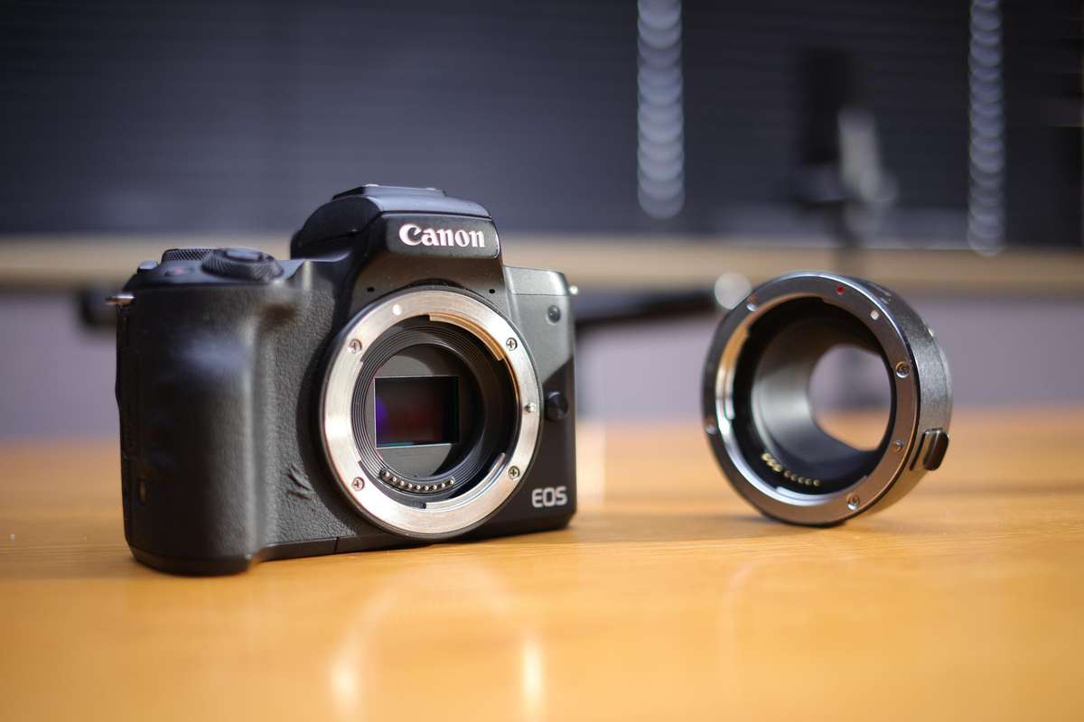 Canon EOS M50 MKII Mirrorless Camera with Viltrox Converter and 18-55mm lens