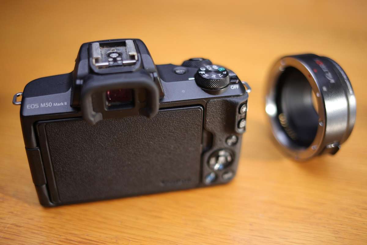 Canon EOS M50 MKII Mirrorless Camera with Viltrox Converter and 18-55mm lens