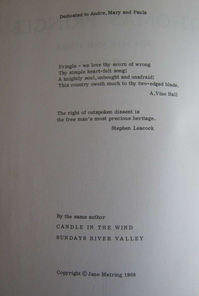 Thomas Pringle. His Life and Times Jane Meiring