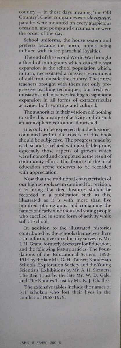 Some Renowned Rhodesian Senior Schools 1892 -1979 Edited by I P MacLaren