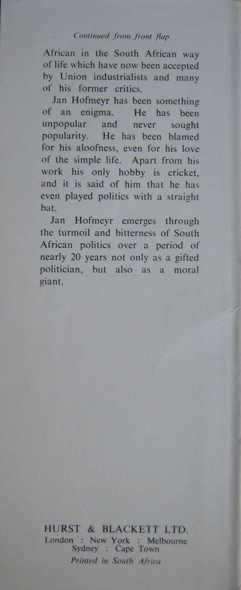 Jan Hofmeyr Heir to Smuts Tom Macdonald