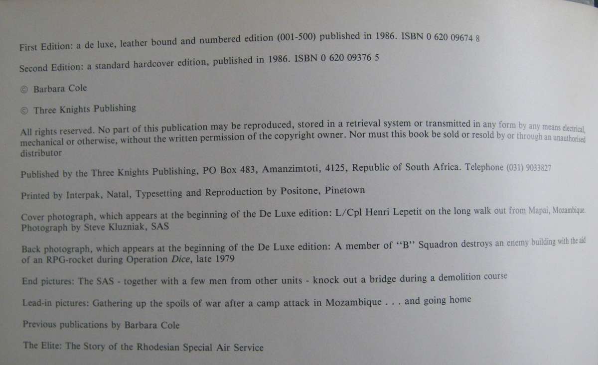 The Elite Rhodesian Special Air Service Pictorial Barbara Cole