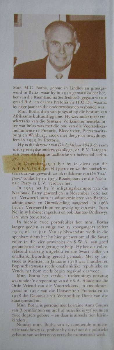 Premiers Verkiesings Sedert 1910 M C Botha