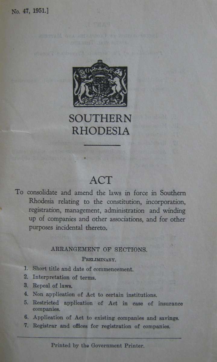Southern Rhodesia  The Companies Act 1951
