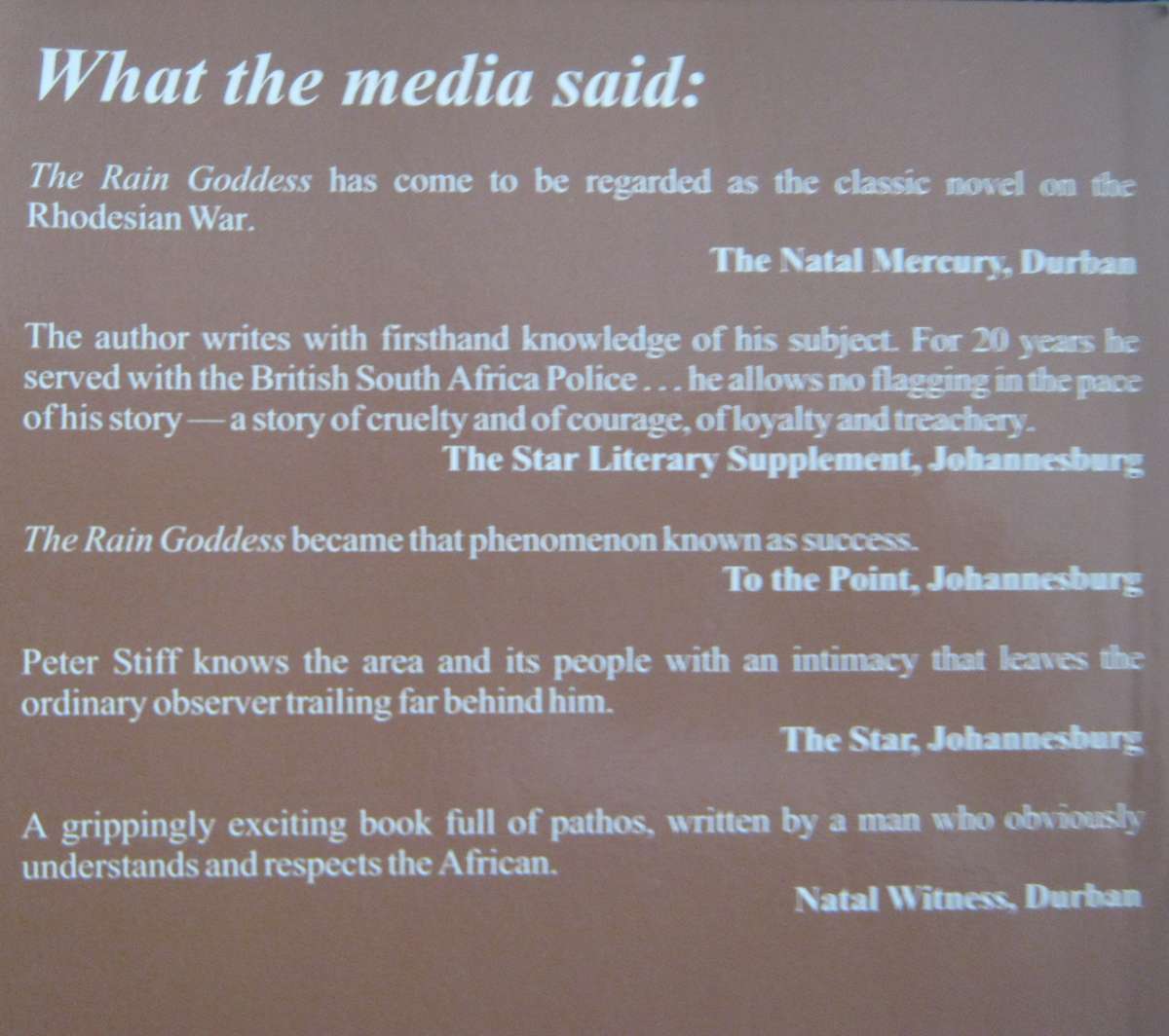 The Rain Goddess Peter Stiff