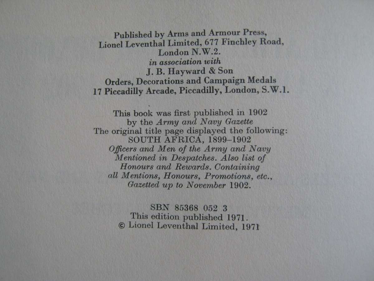 South African War Honours and Awards 1899-1902.