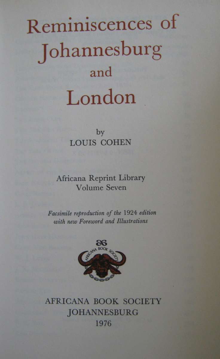 Reminiscences of Johannesburg and London Louis Cohen