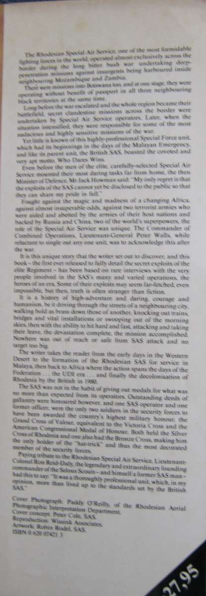 The Elite  -  The Story of The Rhodesian Special Air Service Barbara Cole. Signed by the author