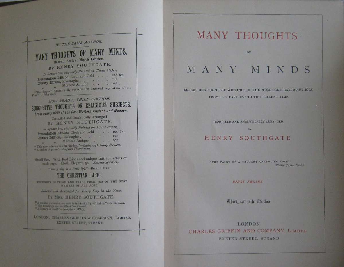 Many Thoughts of Many Minds Being a Treasury of Reference Henry Southgate